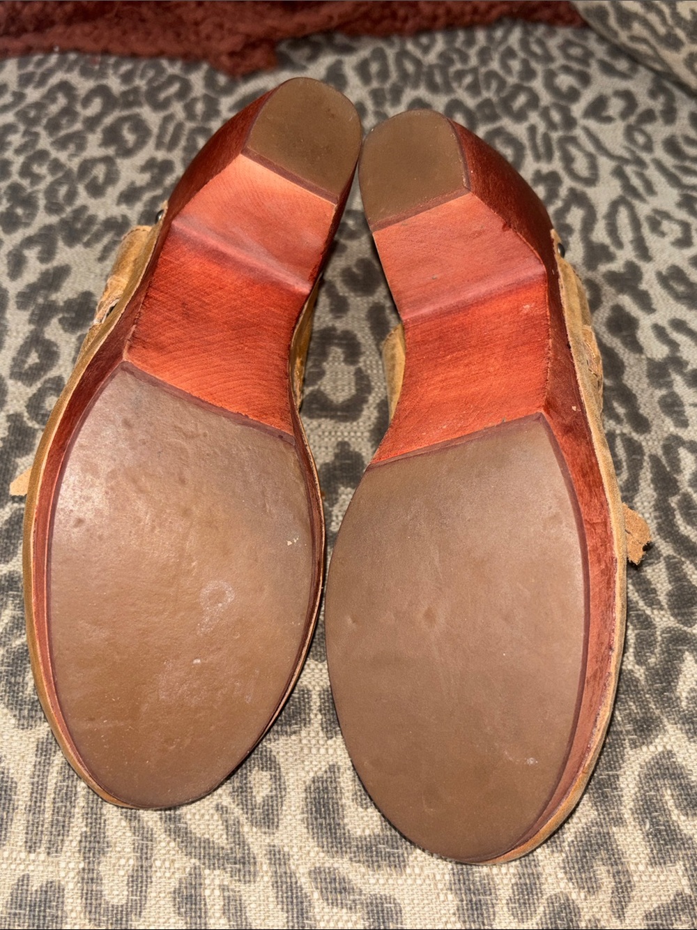 Latigo tan leather lace platform mule western fringe round toe wood heel size 7 - Picture 10 of 14